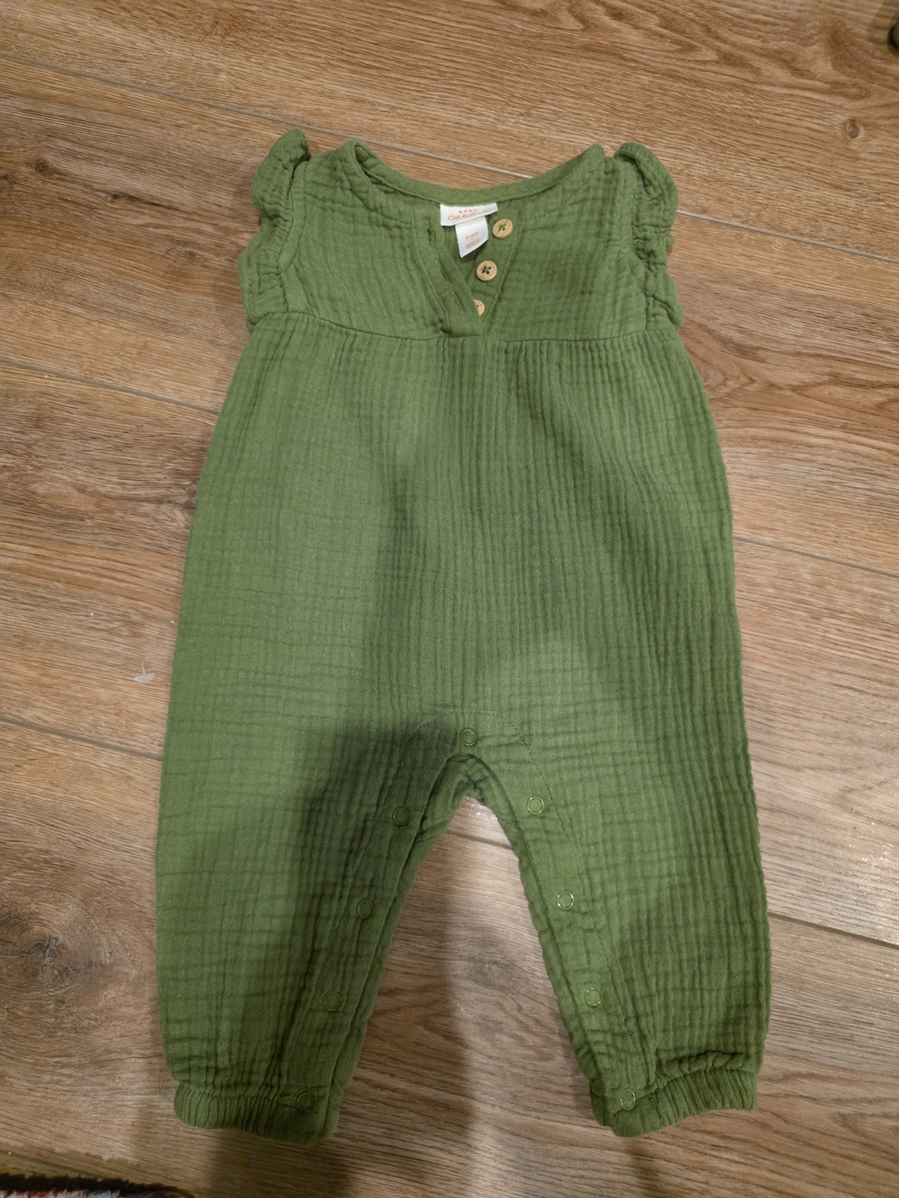 Cat & Jack Olive Green Gauze Romper with Button Front